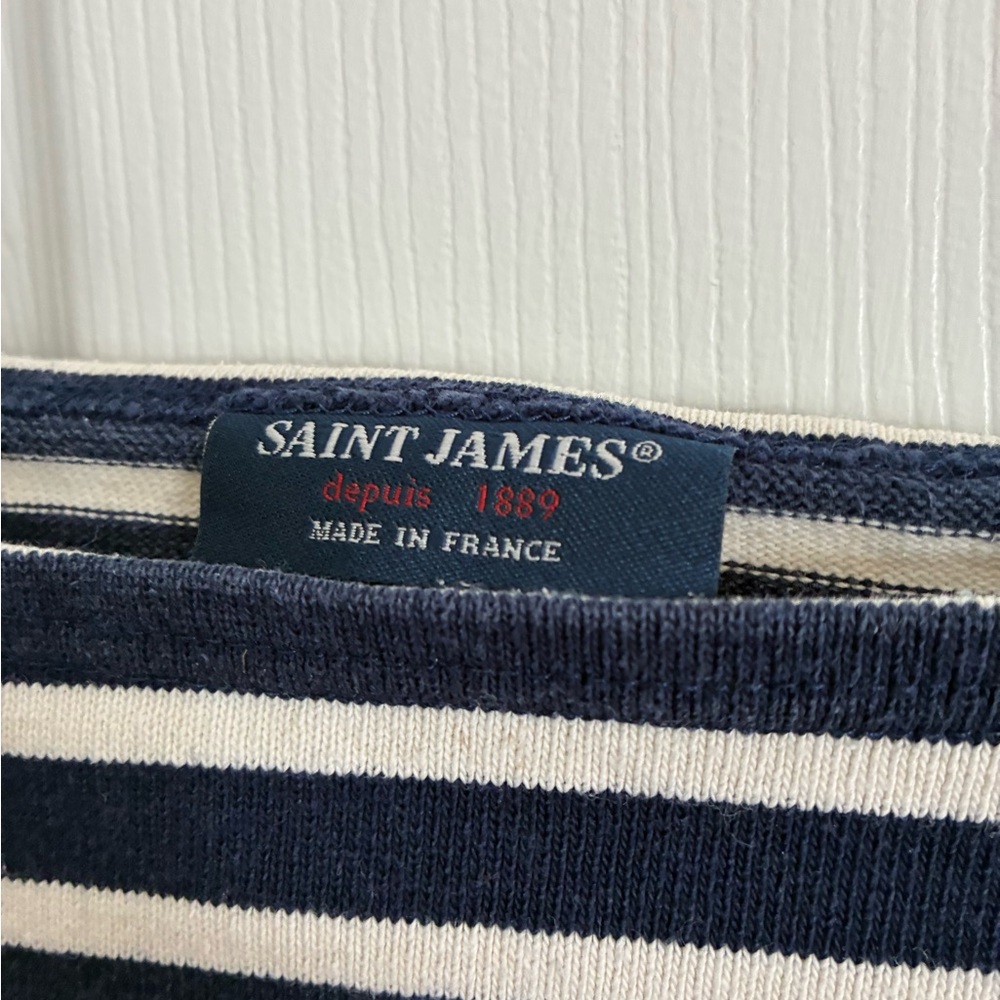 Saint James Navy and White Striped Boatneck Sweater